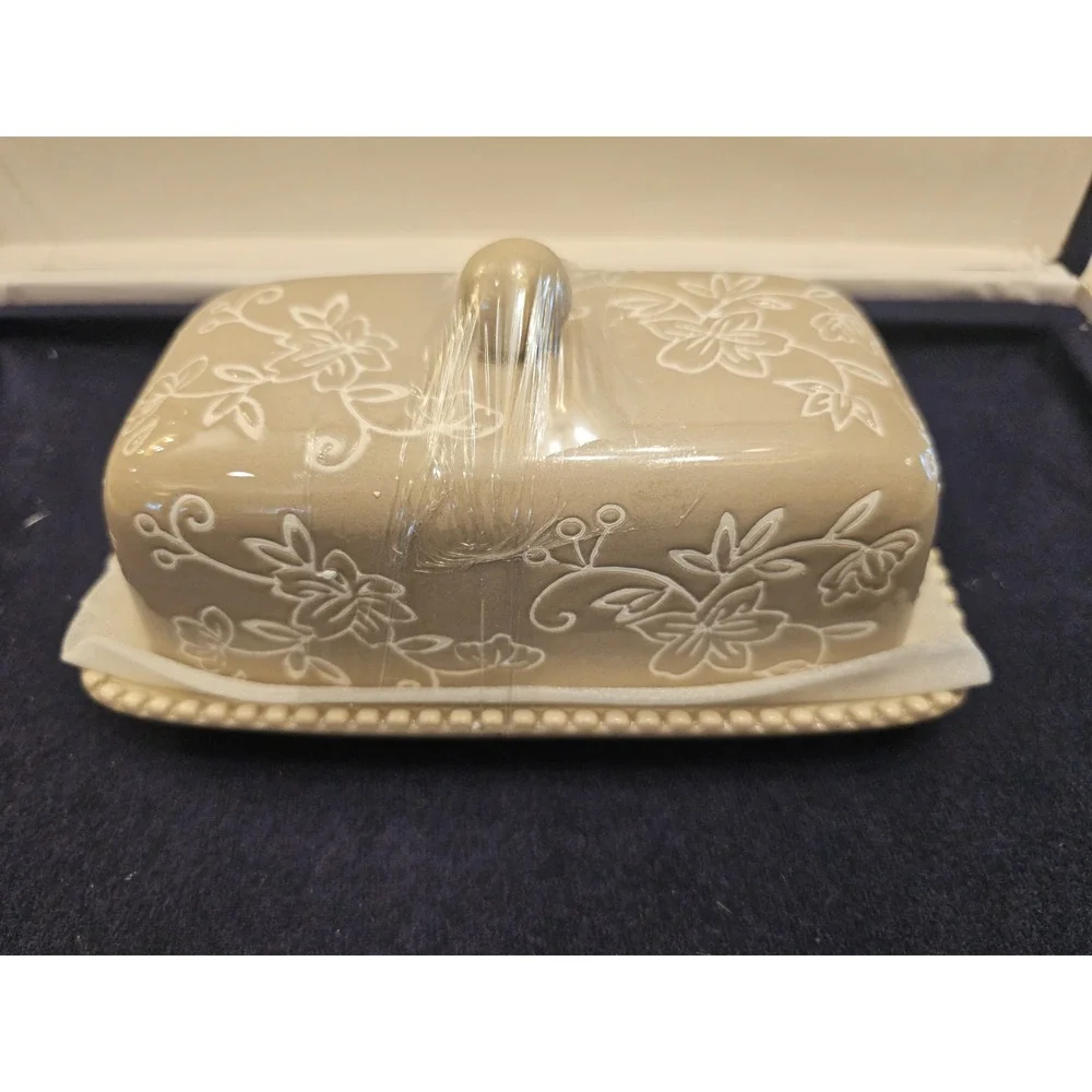 Temp-tations Butter Dish, Sugar, Creamer, Salt, Pepper Shaker Spoon Rest Taupe
